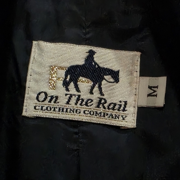 SOLD Vintage On The Rail Western Blazer M Navy Tan Faux Suede Trim Rodeo Jacket - Picture 8 of 8